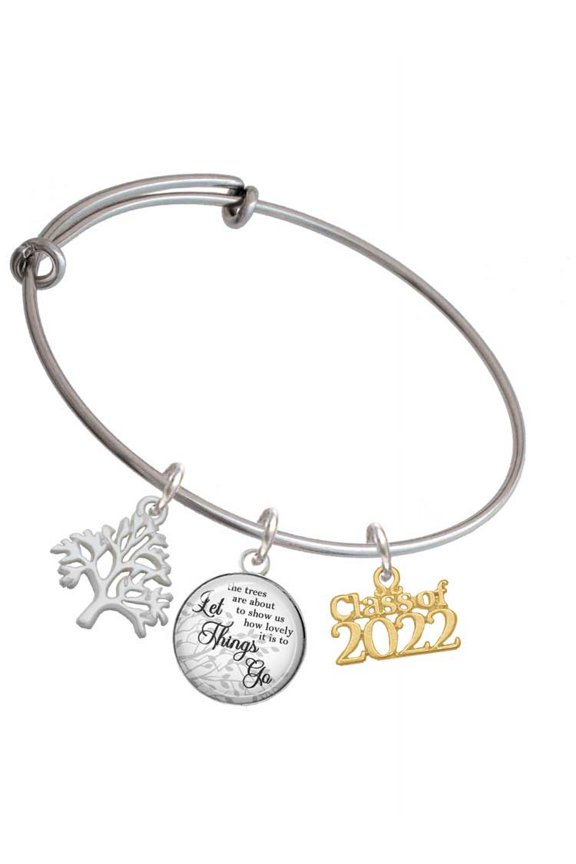Goldtone Class of 2022 Silvertone Let Things Go Tree Charm Bangle Bracelet