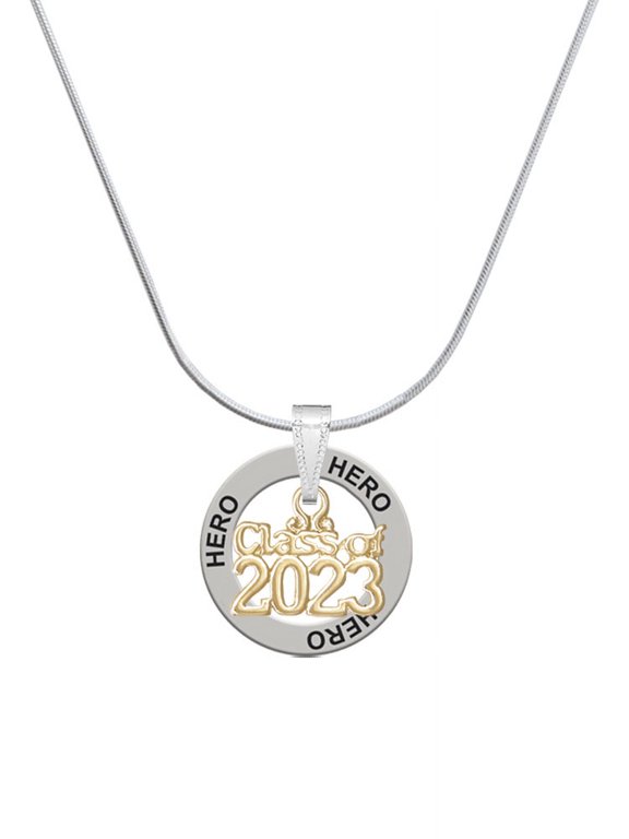 Goldtone Class of 2023 Hero Ring Charm Necklace, 18"