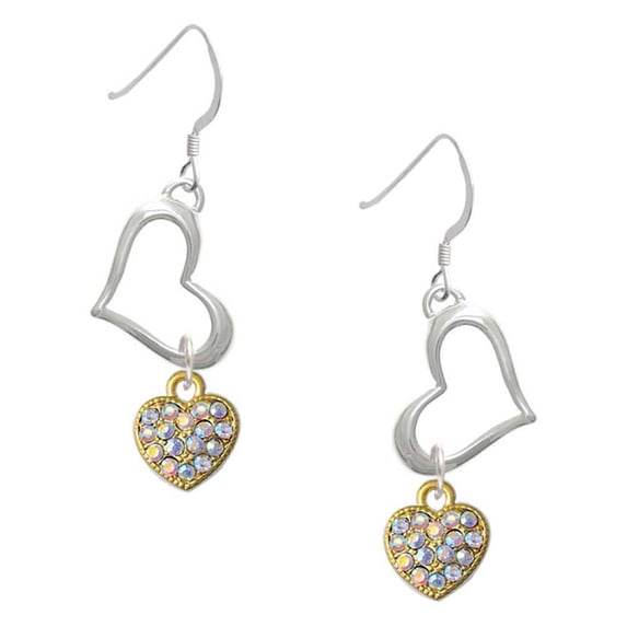 Delight Jewelry Goldtone Clear AB Crystal Heart Open Heart French Earrings