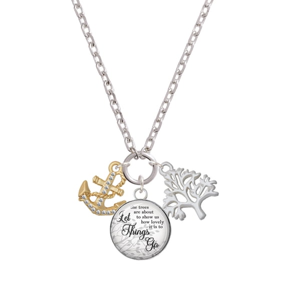 Delight Jewelry Goldtone Clear Crystal Anchor Let Things Go Fall Zoey Charm Necklace, 28"