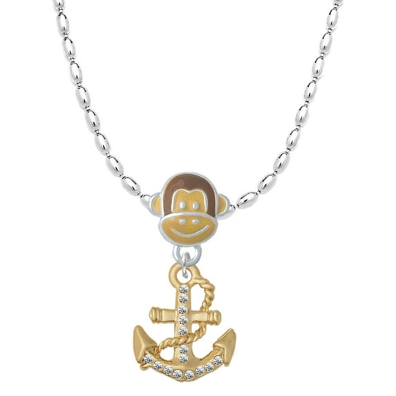 Delight Jewelry Goldtone Clear Crystal Anchor Mia Monkey Charm Necklace