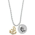 thumbnail image 1 of Delight Jewelry Goldtone Clear Crystal Anchor Silvertone Script Initial Disc - Q - Charm Necklace, 20"+3", 1 of 4