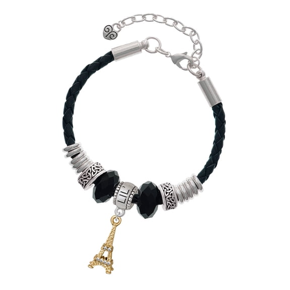 Delight Jewelry Goldtone Crystal Eiffel Tower Big Sister Celtic Knot Leather Bead Bracelet, 7"+2" Extender