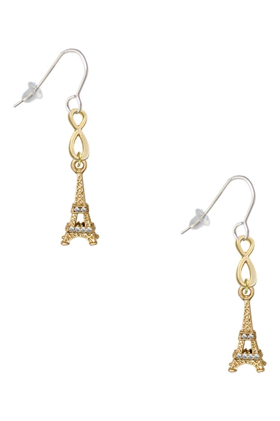 Goldtone Crystal Eiffel Tower Gold Tone Infinity French Earrings