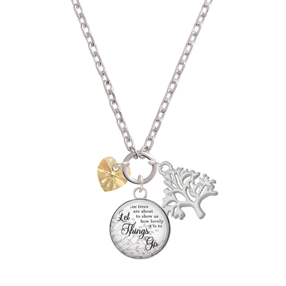 Delight Jewelry Goldtone Crystal Heart Let Things Go Fall Zoey Charm Necklace, 28"