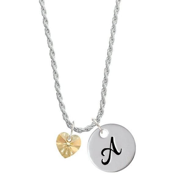 Delight Jewelry Goldtone Crystal Heart Silvertone Script Initial Disc - A - Charm Necklace, 20"+3"