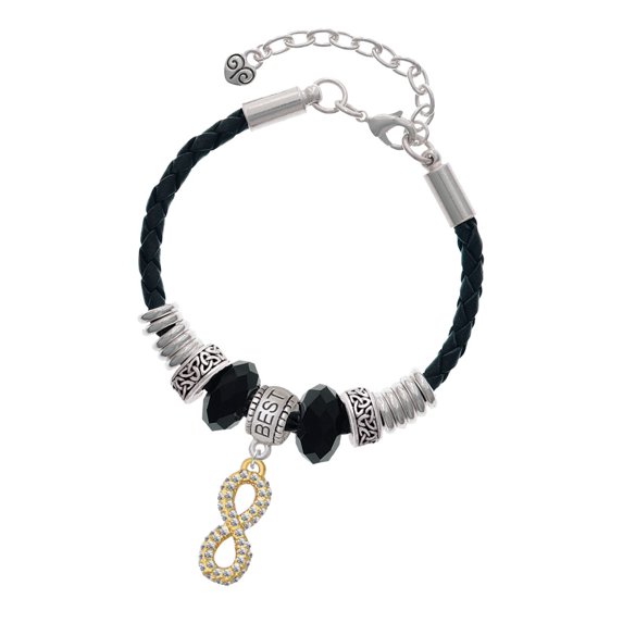 Delight Jewelry Goldtone Crystal Infinity Sign Best Friend Celtic Knot Leather Bead Bracelet, 7"+2" Extender