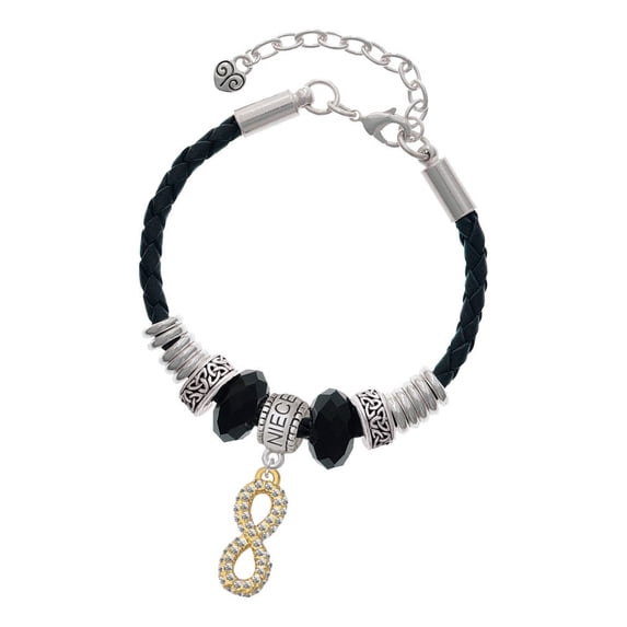 Delight Jewelry Goldtone Crystal Infinity Sign Niece Celtic Knot Leather Bead Bracelet, 7"+2" Extender