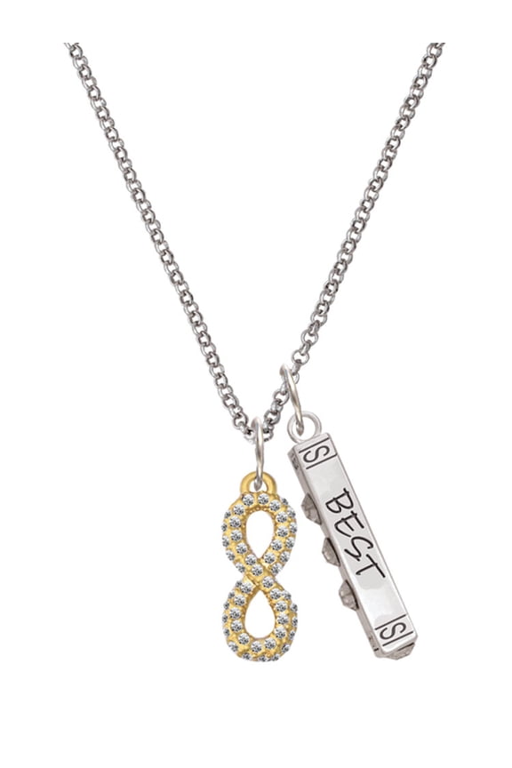 Goldtone Crystal Infinity Sign Silvertone Best Friends Forever Bar Charm Necklace, 23"