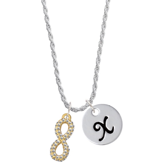 Delight Jewelry Goldtone Crystal Infinity Sign Silvertone Script Initial Disc - X - Charm Necklace, 20"+3"