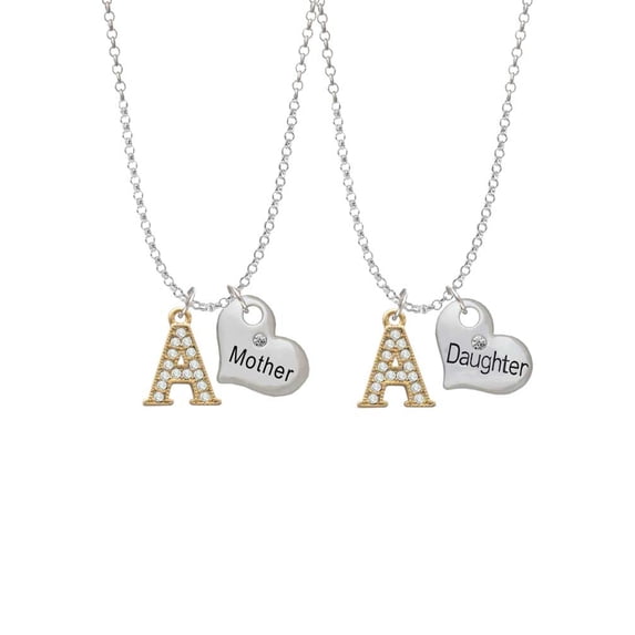 Delight Jewelry Goldtone Crystal Initial - A - Mother & Daughter Heart Necklaces (Set of 2), 19"+2"