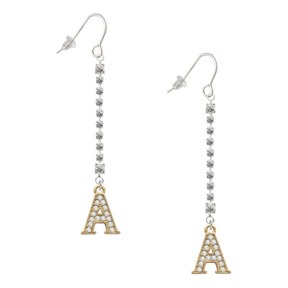 Delight Jewelry Goldtone Crystal Initial - A - Silver-tone Long Sparkle Dangle French Earrings