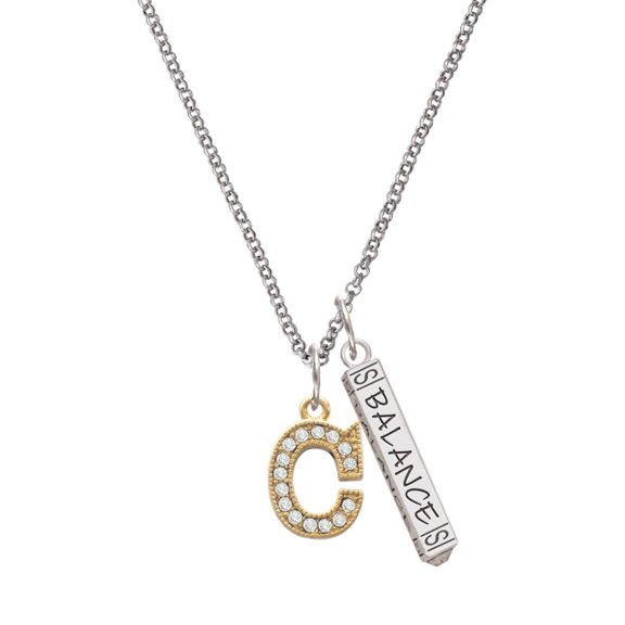 Delight Jewelry Goldtone Crystal Initial - C - Silvertone Balance Bar Charm Necklace, 23"