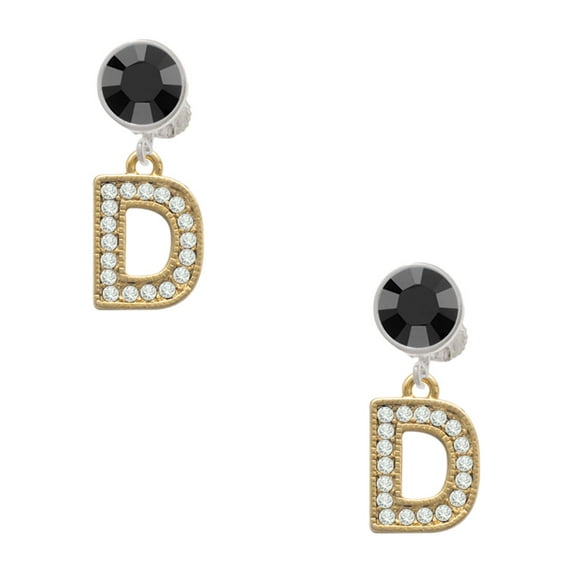 Delight Jewelry Goldtone Crystal Initial - D - Black Crystal Clip on Earrings
