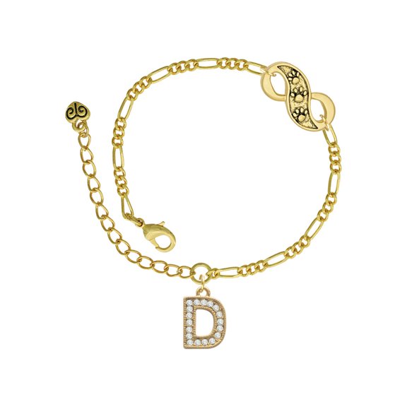 Delight Jewelry Goldtone Crystal Initial - D - Gold-tone Paw Infinity Link Chain Bracelet, 6"+2" Extender