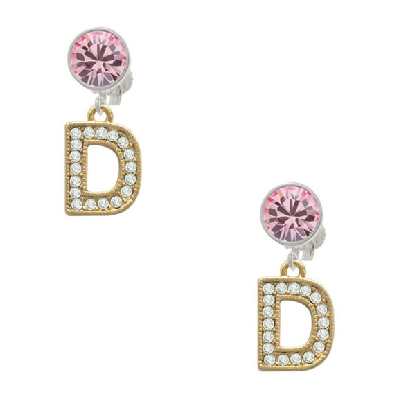 Delight Jewelry Goldtone Crystal Initial - D - Pink Crystal Clip on Earrings