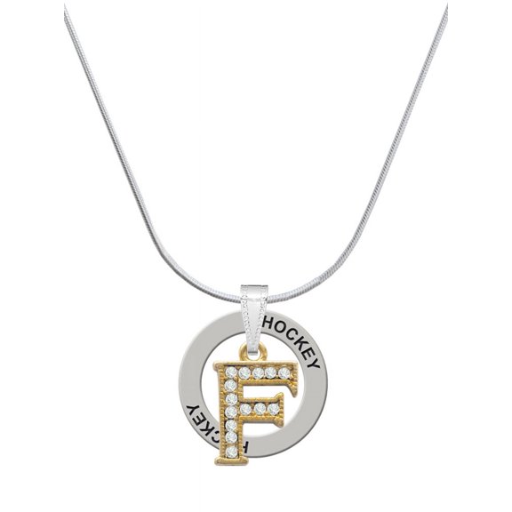 Delight Jewelry Goldtone Crystal Initial - F - Hockey Ring Charm Necklace, 18"