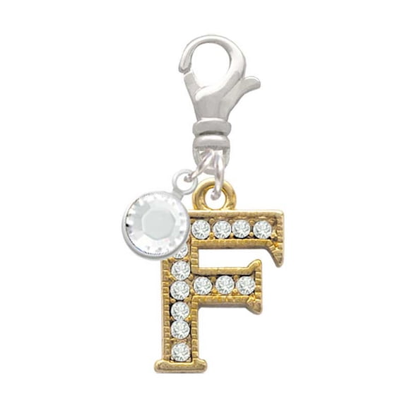 Delight Jewelry Goldtone Crystal Initial - F - - Silvertone Clip on Charm with Clear Crystal Drop