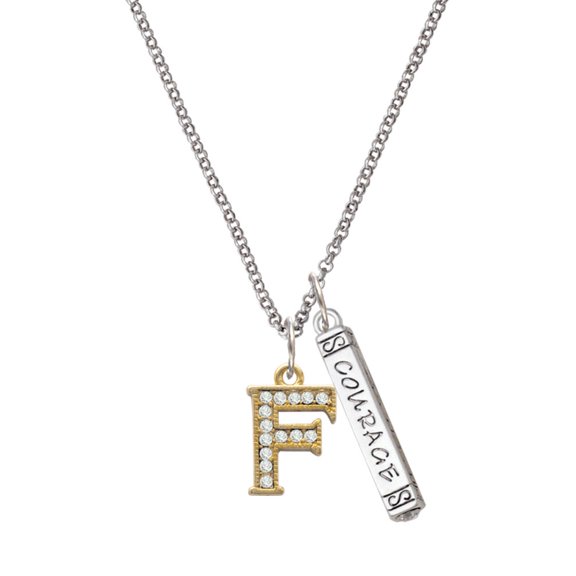 Delight Jewelry Goldtone Crystal Initial - F - Silvertone Courage Strength Wisdom Honesty Bar Charm Necklace, 23"