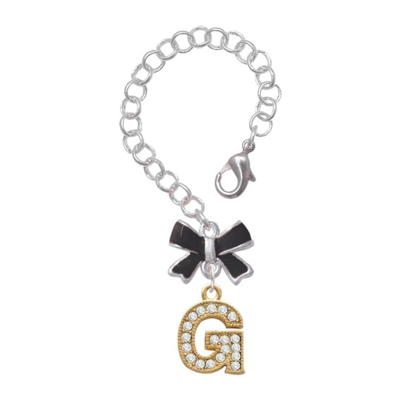 Delight Jewelry Goldtone Crystal Initial - G - Silvertone Black Bow Charm Accessory for Tumblers and Thermal Cups
