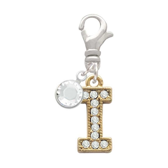 Delight Jewelry Goldtone Crystal Initial - I - - Silvertone Clip on Charm with Clear Crystal Drop