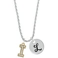 thumbnail image 1 of Delight Jewelry Goldtone Crystal Initial - I - Silvertone Script Initial Disc - L - Charm Necklace, 20"+3", 1 of 4