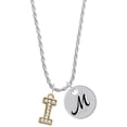 thumbnail image 1 of Delight Jewelry Goldtone Crystal Initial - I - Silvertone Script Initial Disc - M - Charm Necklace, 20"+3", 1 of 4
