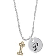 thumbnail image 1 of Delight Jewelry Goldtone Crystal Initial - I - Silvertone Script Initial Disc - P - Charm Necklace, 20"+3", 1 of 4