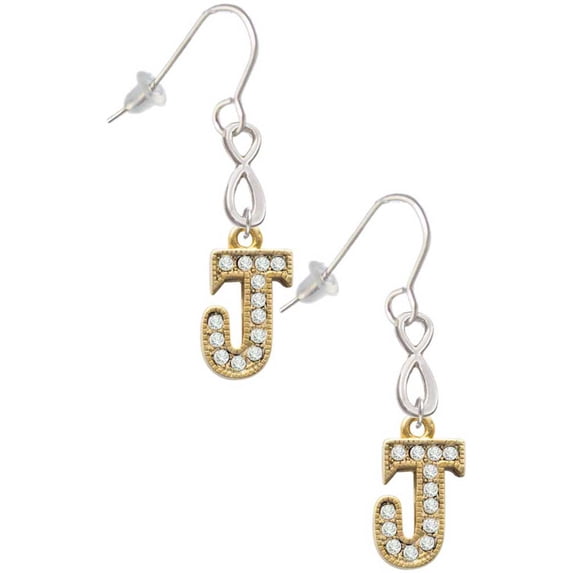 Delight Jewelry Goldtone Crystal Initial - J - Silver tone Infinity French Earrings