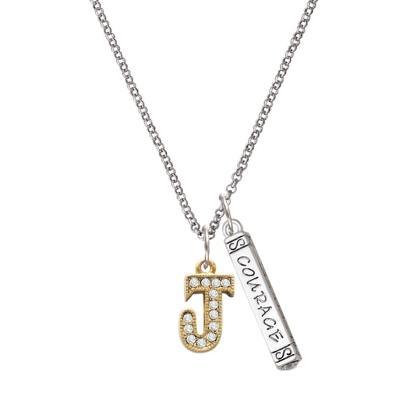 Delight Jewelry Goldtone Crystal Initial - J - Silvertone Courage Strength Wisdom Honesty Bar Charm Necklace, 23"