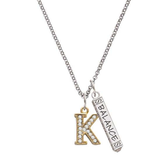 Delight Jewelry Goldtone Crystal Initial - K - Silvertone Balance Bar Charm Necklace, 23"