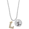 thumbnail image 1 of Delight Jewelry Goldtone Crystal Initial - L - Silvertone Script Initial Disc - Z - Charm Necklace, 20"+3", 1 of 4