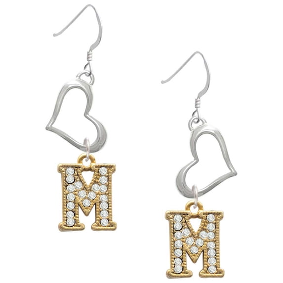 Delight Jewelry Goldtone Crystal Initial - M - Open Heart French Earrings