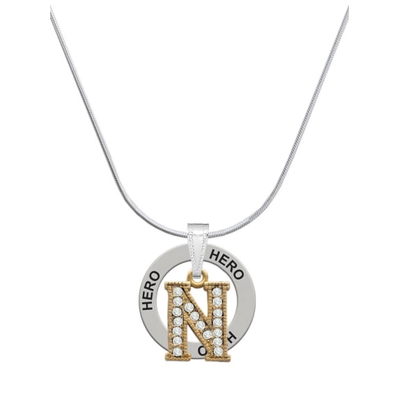 Delight Jewelry Goldtone Crystal Initial - N - Hero Ring Charm Necklace, 18"