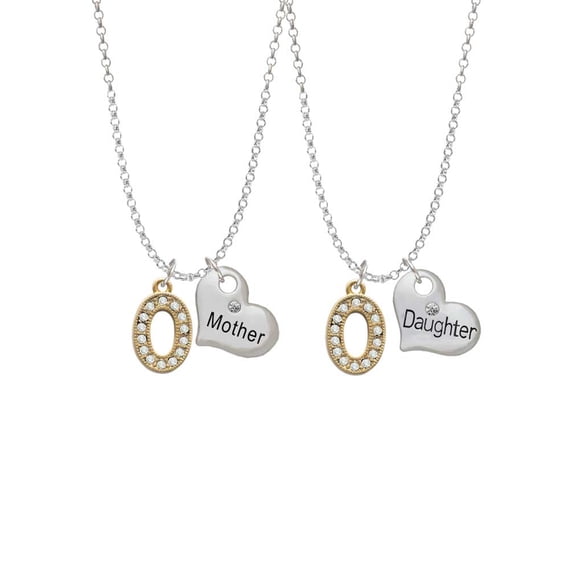 Delight Jewelry Goldtone Crystal Initial - O - Mother & Daughter Heart Necklaces (Set of 2), 19"+2"