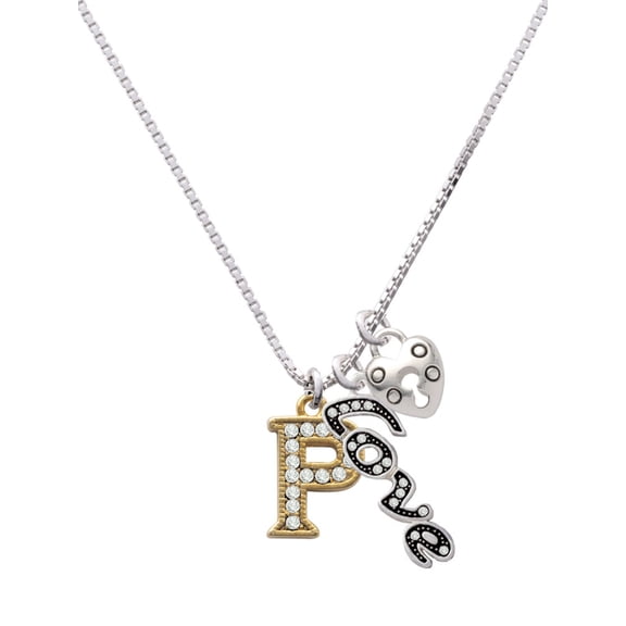 Delight Jewelry Goldtone Crystal Initial - P - - Love and Lock Charm Necklace, 18"+1"