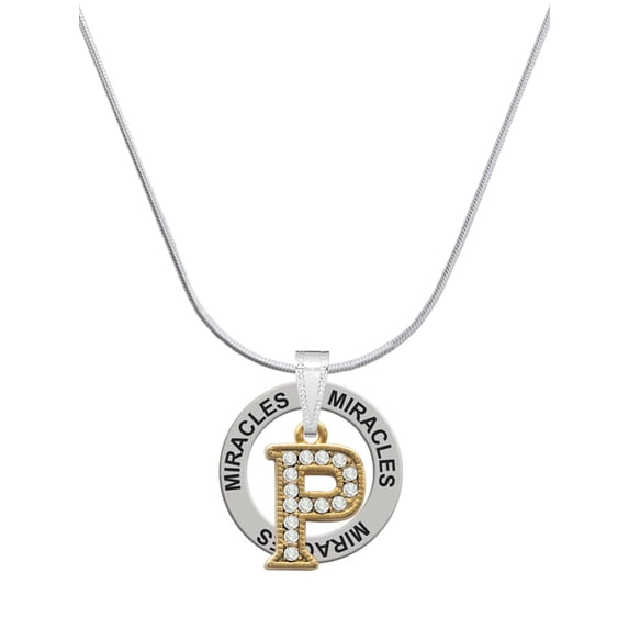 Delight Jewelry Goldtone Crystal Initial - P - Miracles Ring Charm Necklace, 18"