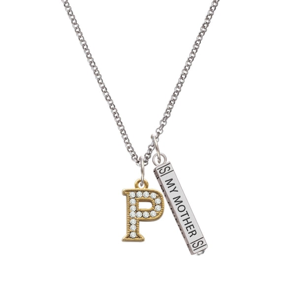 Delight Jewelry Goldtone Crystal Initial - P - Silvertone Always My Mother Bar Charm Necklace, 23"