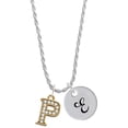 thumbnail image 1 of Delight Jewelry Goldtone Crystal Initial - P - Silvertone Script Initial Disc - E - Charm Necklace, 20"+3", 1 of 4