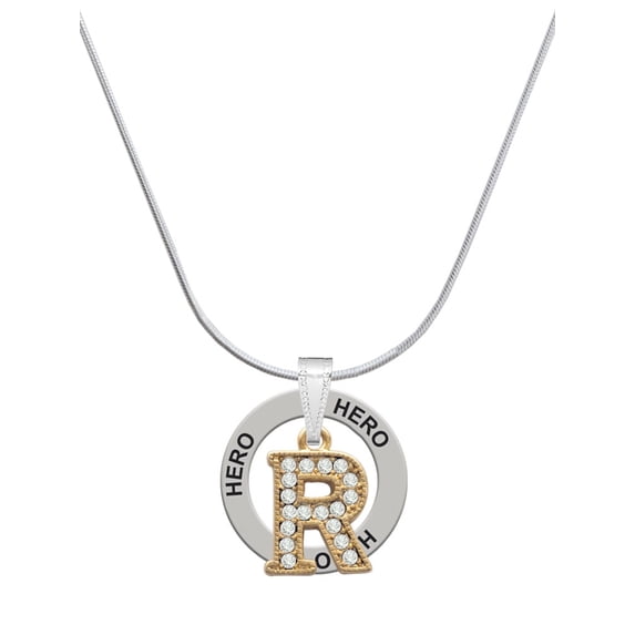Delight Jewelry Goldtone Crystal Initial - R - Hero Ring Charm Necklace, 18"