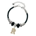 thumbnail image 1 of Delight Jewelry Goldtone Crystal Initial - R - Lil Sister Celtic Knot Leather Bead Bracelet, 7"+2" Extender, 1 of 4