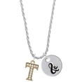 thumbnail image 1 of Delight Jewelry Goldtone Crystal Initial - T - Silvertone Script Initial Disc - & - Charm Necklace, 20"+3", 1 of 4