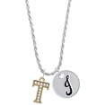 thumbnail image 1 of Delight Jewelry Goldtone Crystal Initial - T - Silvertone Script Initial Disc - J - Charm Necklace, 20"+3", 1 of 4