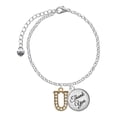 thumbnail image 1 of Delight Jewelry Goldtone Crystal Initial - U - Domed Thank You Charm Bracelet, 6"+2", 1 of 5