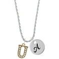 thumbnail image 1 of Delight Jewelry Goldtone Crystal Initial - U - Silvertone Script Initial Disc - A - Charm Necklace, 20"+3", 1 of 4