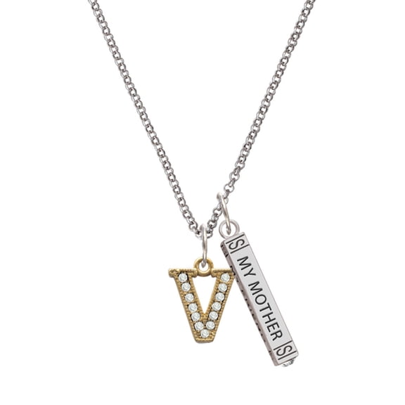 Delight Jewelry Goldtone Crystal Initial - V - Silvertone Always My Mother Bar Charm Necklace, 23"
