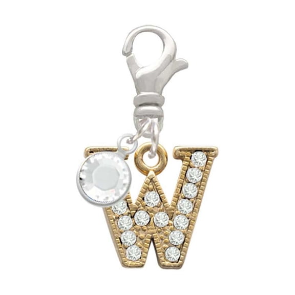 Delight Jewelry Goldtone Crystal Initial - W - - Silvertone Clip on Charm with Clear Crystal Drop