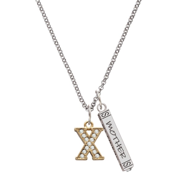 Delight Jewelry Goldtone Crystal Initial - X - Silvertone Mother Daughter Bar Charm Necklace, 23"