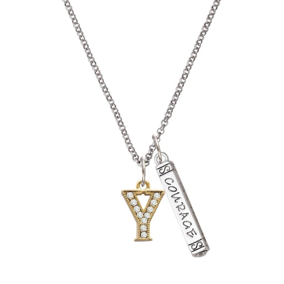 Delight Jewelry Goldtone Crystal Initial - Y - Silvertone Courage Strength Wisdom Honesty Bar Charm Necklace, 23"