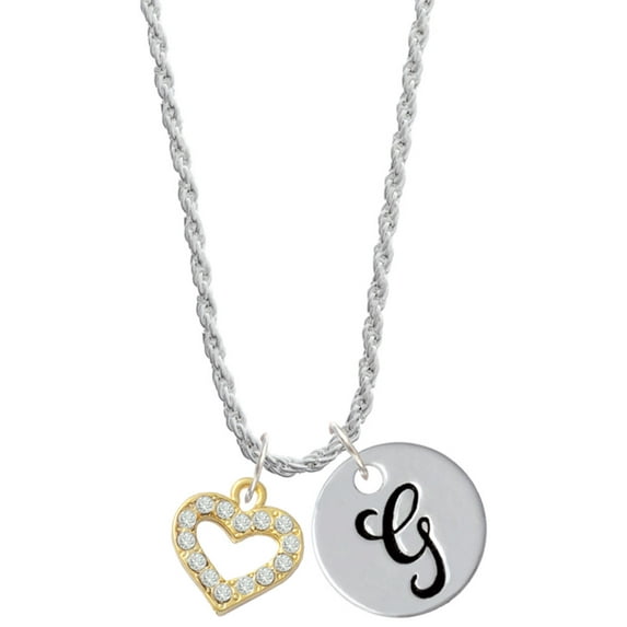 Delight Jewelry Goldtone Crystal Open Heart Silvertone Script Initial Disc - G - Charm Necklace, 20"+3"
